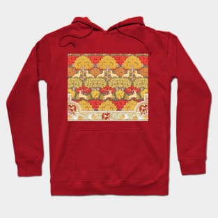 Deer and Trees,Squirrel,Doves and Rowan Red Yellow Art Nouveau Floral Hoodie